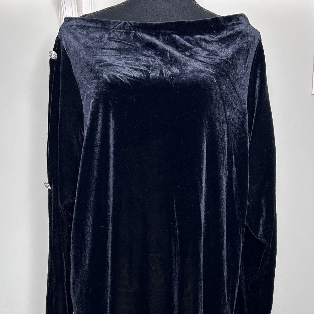 Black Ice Evening Blouse Top Women's 16 Boat Neck Black Velvet USA VTG